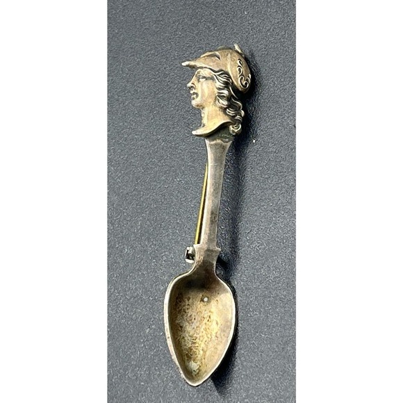 Sterling silver Roman soldier Spoon brooch Athene / Minerva Lapel Pin - Picture 3 of 13